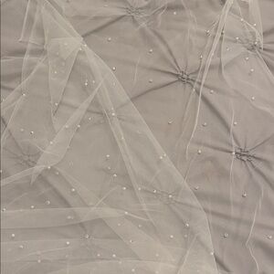 Elegant Sheer Tulle Fabric with Pearls